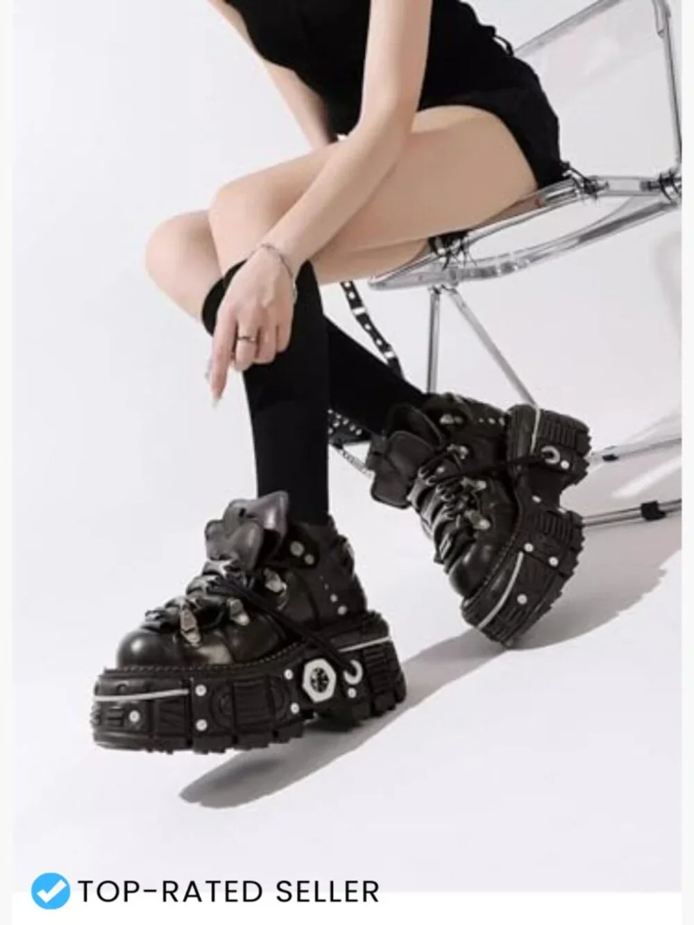 Y2K Skull Platform Derby Shoes Goth Punk Chunky Height Increase Sneakers